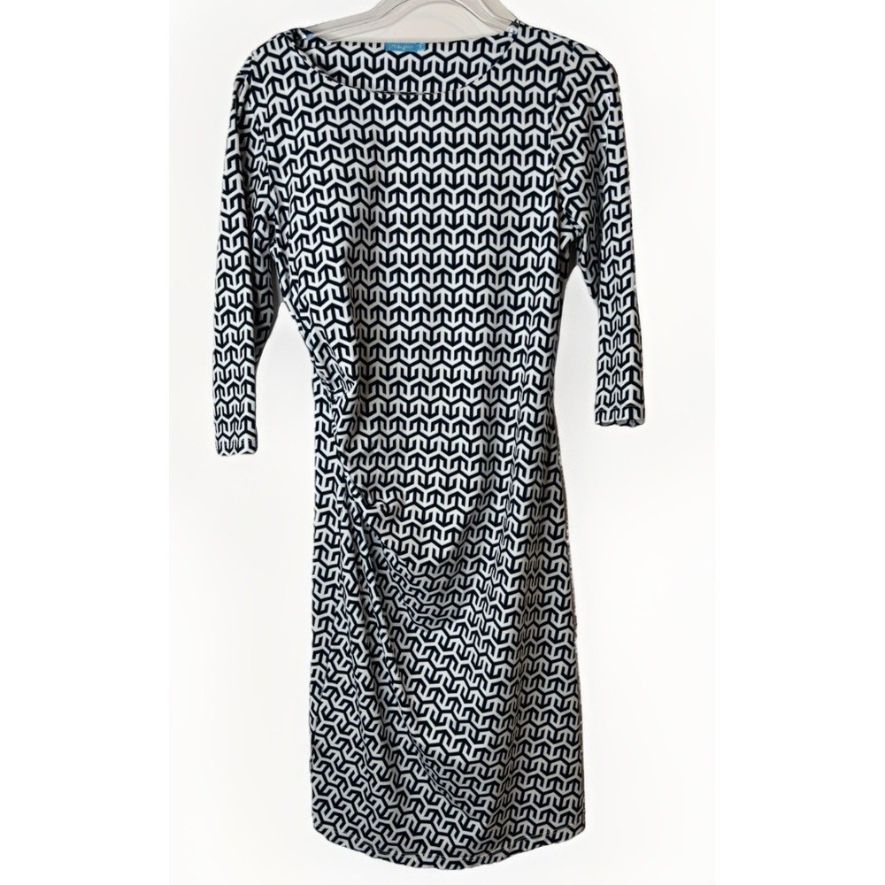 J McLaughlin Dress Womens Small Blue Chevron Sleeveless Sheath Stretch Coastal